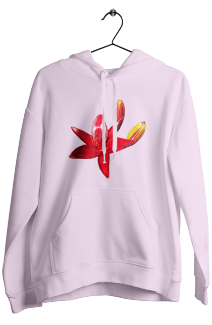 Men`s hoodie with prints Red lily. Bright, bud, buds, color, flower, lily, nature, red, red flower, red lily, sunny. 2070702