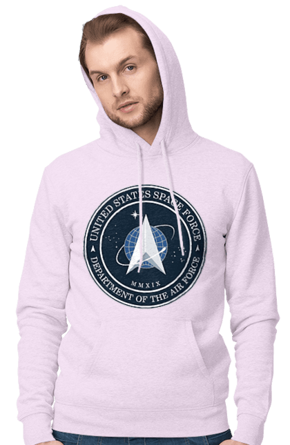 Мужское худи с принтом Космические силы США. Emblem, political, politics, space, space force, space travel, united states, ussf, космические силы, космические силы сша. 2070702