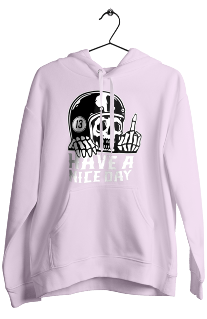 Men`s hoodie with prints Have a nice day. Fak, have a, nice day, scull, thirteen, with a skull. 2070702