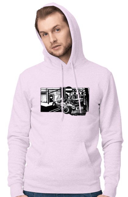 Men`s hoodie with prints Dangerous Car on the roads of the streets. Black and white, car, dangerous, fast, machine, race. 2070702