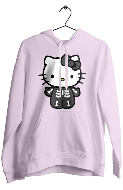 Мужское худи с принтом Хелло Китти Хэллоуин. Halloween, hello kitty, zombie, бренд, зомби, котенок, персонаж, скелет, хелло китти, хэллоуин. 2070702