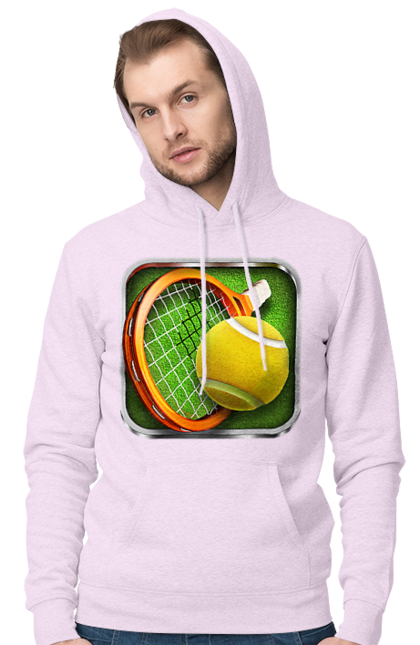 Чоловіче худі з принтом "Теніс". Великий теніс, гравці, лондон, м`яч, призовий фонд, ракетка, спонсор, турнір на ґрунті, турнір на траві, турнірна сітка. 2070702