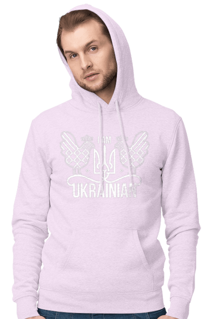 Men`s hoodie with prints I am Ukrainian. Embroidery, i am ukrainian, like zelensky`s, patriotic. 2070702