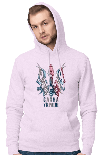 Men`s hoodie with prints The Trident Glory to Ukraine is colored. Freedom, glory to ukraine, i am ukrainian, trident, ukraine, will. 2070702