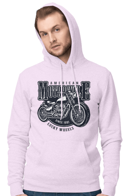 Men`s hoodie with prints Cool vintage motorcycle. America, good, male, motorcycle, motorcycles, retro, stylish, stylishly, vintage, vintage. 2070702