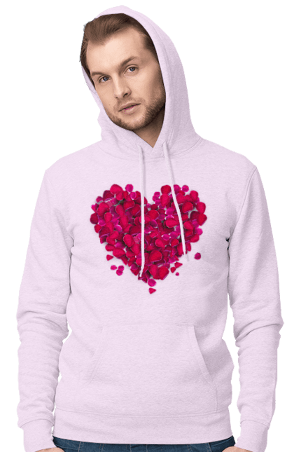 Men`s hoodie with prints Heart From Rose Petals. Petals, rose flower. 2070702