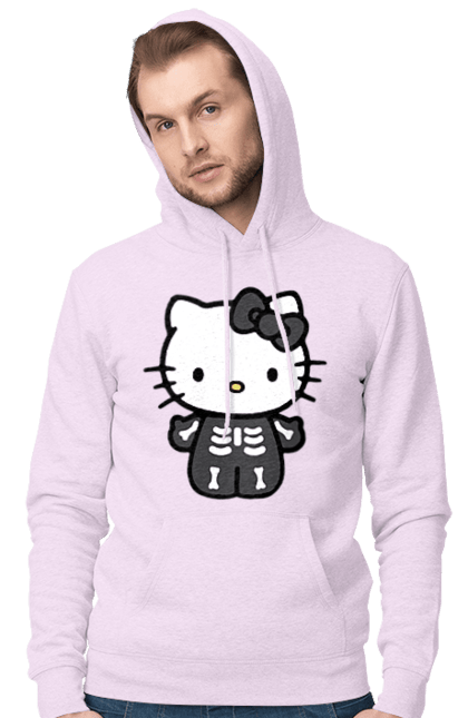 Мужское худи с принтом Хелло Китти Хэллоуин. Halloween, hello kitty, zombie, бренд, зомби, котенок, персонаж, скелет, хелло китти, хэллоуин. 2070702