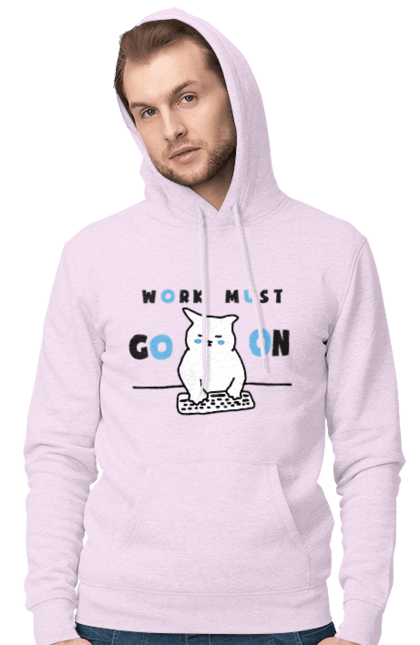 Men`s hoodie with prints Work must go on. Cat, cats, work. 2070702