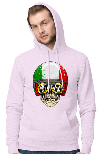 Чоловіче худі з принтом "Череп в мотошоломі". Мото, окуляри, череп, шолом. 2070702