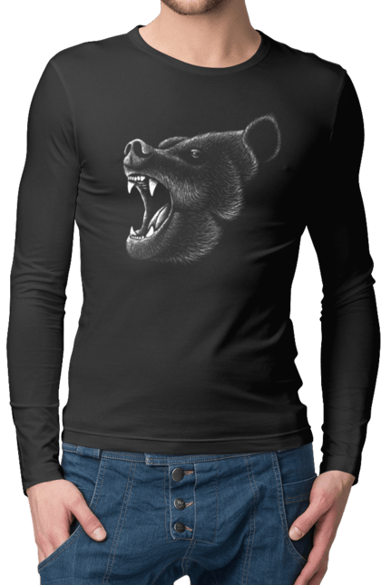 Чоловічій лонгслів з принтом "Oso 2". Bear, ведмідь, впасти, зуби, тварина, шість. CustomPrint.market