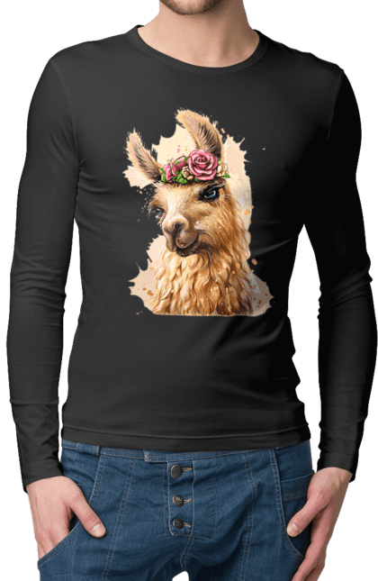 Чоловічий лонгслів з принтом "Лама Портрет". Лама, портрет, тварина. 2070702