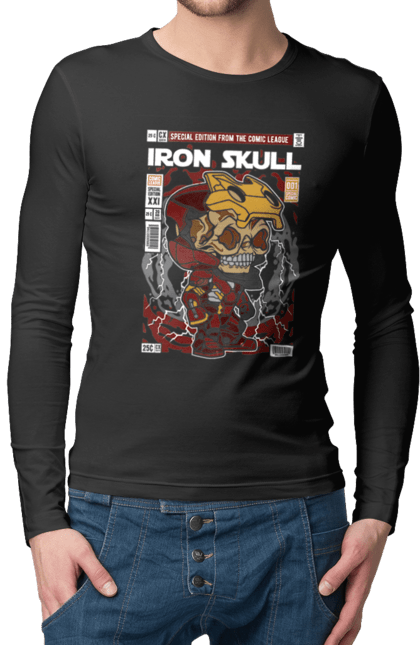Чоловічій лонгслів з принтом "Iron Skull". Дивуватися, залізна людина, залізний череп, залізо, комікси, людина, людина-павук, суворий, тоні старк. Funkotee