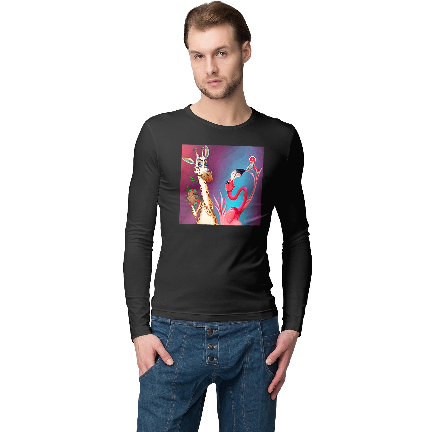 Giraffe And Flamingo At The Party