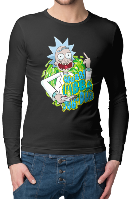 Чоловічій лонгслів з принтом "Рік та Морті". Rick and morty, мультфільм, наукова фантастика, пригоди, рік, рік і морті, трагікомедія, чорний гумор. 2070702