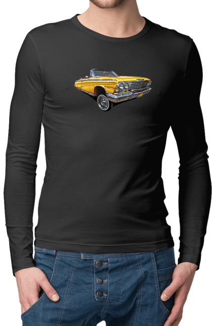 Чоловічий лонгслів з принтом "Автомобіль". Автомобіль, імпала, класика, лоурайдер, шевроле. 2070702