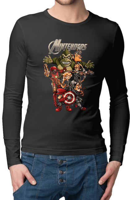 Men`s longsleeve with prints Nintendo heroes. Animal crossing, donkey kong, game characters, kirby, legend of zelda, luigi, mario, nintendo, pokemon, princess stove. 2070702