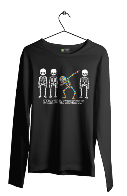 Men's longsleeve with prints Dare to be yourself. Be yourself, creativity, dancing skeleton, individuality, personality, self-expression, skeleton. 2070702