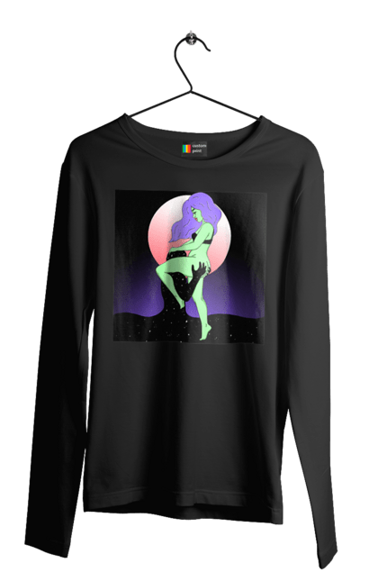 Чоловічий лонгслів з принтом "Зелена Дівчина І Місяць". Інопланетянка, місяць. 2070702