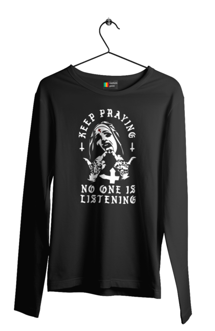 Чоловічий лонгслів з принтом "Монашка фак". Крута, метал, модна, молодіжна, ніхто не слухає, продовжуй молитися, рок, стильна, фак, черниця. 2070702