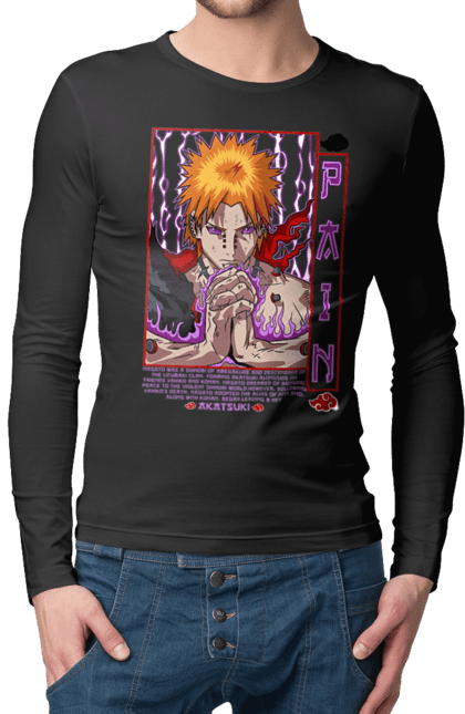 Men's longsleeve with prints Naruto Yahiko. Akatsuki, anime, character, manga, naruto, ninja, pain, tv series, yahiko. 2070702