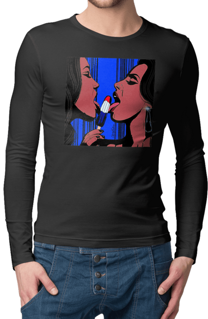 Чоловічий лонгслів з принтом "Дівчата Лижуть Морозиво". Лізатт, смоктати. 2070702