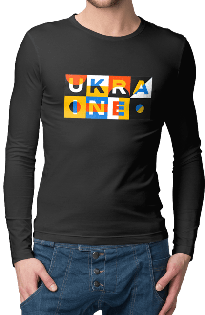 Чоловічий лонгслів з принтом "Україна". Напис україна, символ україни, текст україна, україна. 2070702