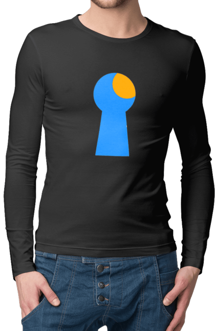 Men`s longsleeve with prints Замочная скважина. Castle, cleft, door, interest, key, light through, open the door, well. 2070702
