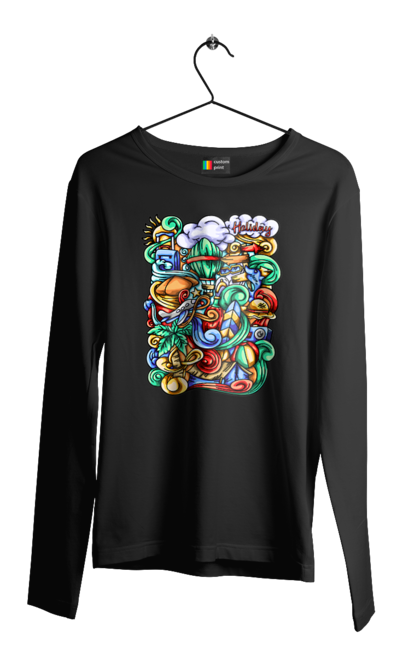 Чоловічий лонгслів з принтом "Канікули відпочинок арт". Відпочинок, канікули, літо, море, пляж, подорож. 2070702