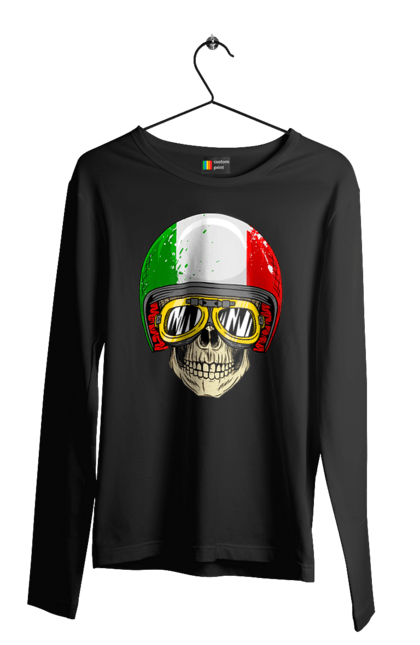 Чоловічий лонгслів з принтом "Череп в мотошоломі". Мото, окуляри, череп, шолом. 2070702