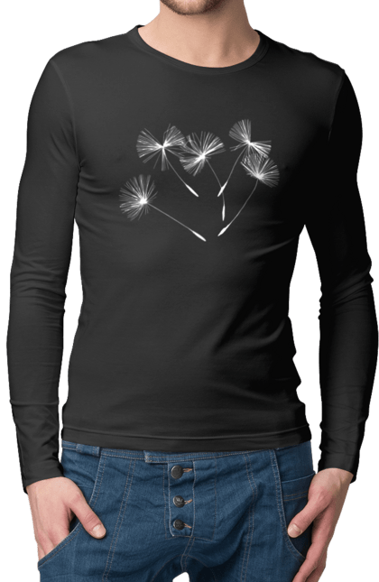 Чоловічий лонгслів з принтом "Насіння кульбаби". Вітер, кульбаба, кульбаби, літають, літо, насіння, політ, природа, сезон. 2070702