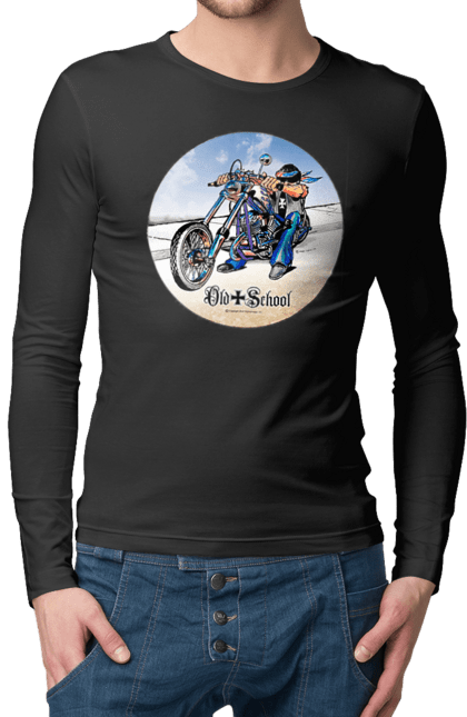 Men`s longsleeve with prints Old school. Auto moto, motorcycle, music band, old hardening, performers, rock band. 2070702