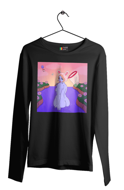 Чоловічий лонгслів з принтом "Фіолетова Дівчина На Полюванні". Гола, дівчина, сачок. 2070702