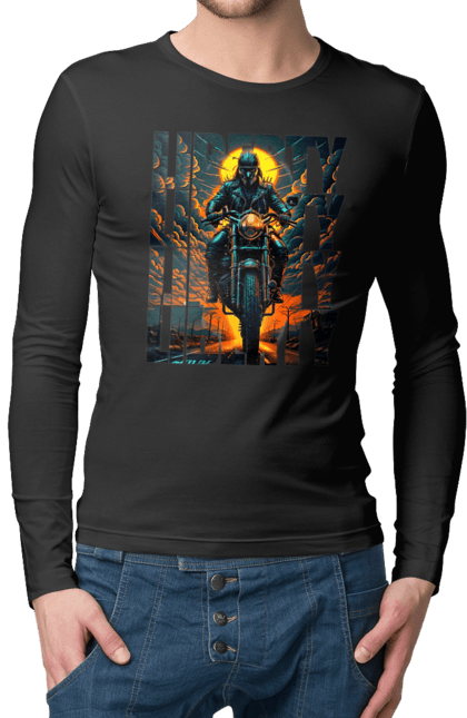 Чоловічий лонгслів з принтом "Байкер". Байкер, мотоцикліст, подорожі, свобода, туризм. 2070702