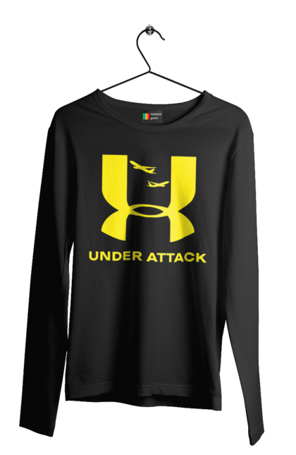Чоловічий лонгслів з принтом "Under Attack yellow". Андер армор, бренди, гумор, приколи, прикольні, ундер армор. 2070702