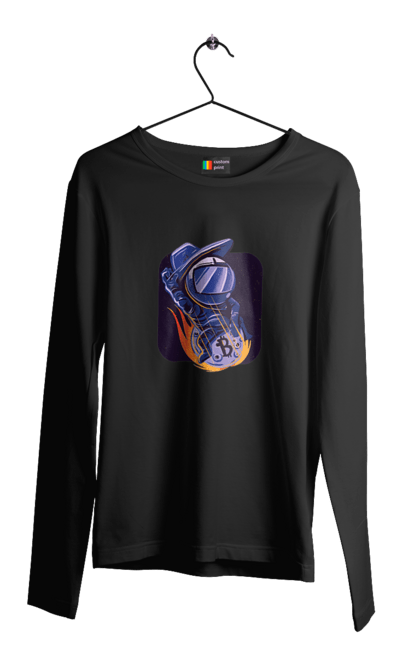 Чоловічий лонгслів з принтом "Космо біткоїн". Биткоин, бінарний, біткоїн, біткойн, валюта, гроші, крипто, програміст, хакер. 2070702