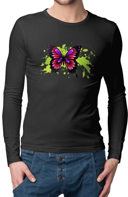 Чоловічий лонгслів з принтом "Рожевий Метелик". Метелик. 2070702