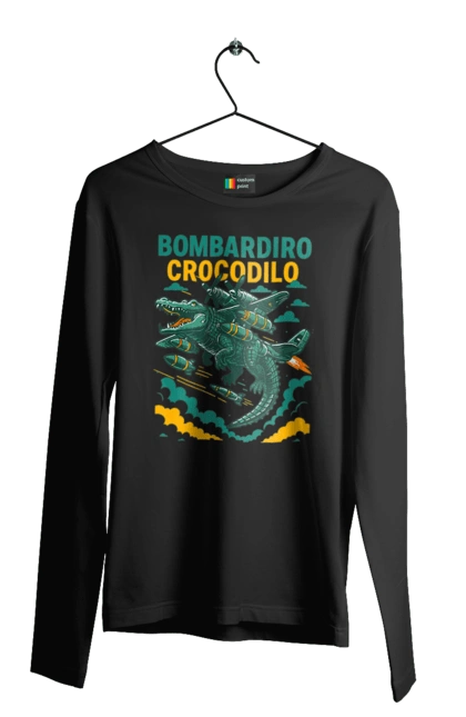 Чоловічий лонгслів з принтом "Bombardino Crocodilo". Bombardino, bombardino crocodilo, crocodilo, бомбардіно крокоділо, крокодил, крокодил літак, крокодил мем, мем, мем бомбардине крокодило. 2070702