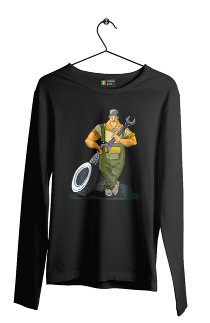 Чоловічий лонгслів з принтом "Автомайстер". Гайковий ключ, колеса, професія. 2070702