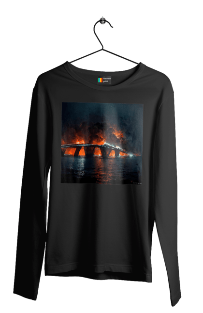 Чоловічий лонгслів з принтом "Кримський мост горить". Армія росії, армія україни, годить, зсу, крим, мост, удар, удар зсу. 2070702
