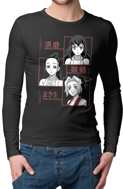 Men's longsleeve with prints Demon Slayer Hinatsuru, Makio and Suma. Demon slayer, hinatsuru, makio, suma, tengen. 2070702