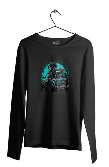 Чоловічий лонгслів з принтом "Кіберпанк дівчина". Арт, графіка, дівчата, ігри, кіберпанк, малюнок. 2070702