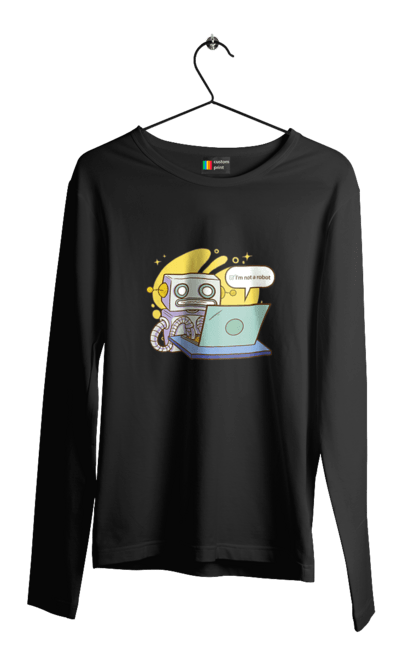 Чоловічий лонгслів з принтом "Я не робот Хакер зрозуміє 404 до дня програміста". 404, aws, backend, c++, cloud, css, frontend, golang, java, js, linux, python, script, web, ай ті, айті, айтішник, верстка, дата, код, компьютер, лаптоп, облако, ошибка, програміст, программа, программист, програмування, робот, хакер, язык. 2070702