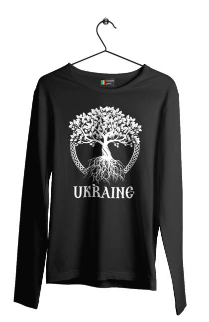 Чоловічий лонгслів з принтом "Дерево Україна". Дерево, дерево з корінням, дерево україна, зсу, патріотична, україна, українська. 2070702