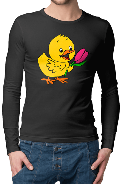 Men`s longsleeve with prints Chicken With A Tulip. Chick, tulip. 2070702