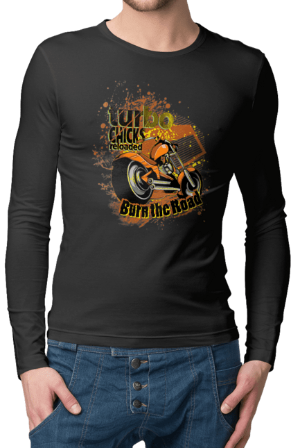 Чоловічий лонгслів з принтом "Мопед Турбо". Їзда, мопед, швидкість. 2070702