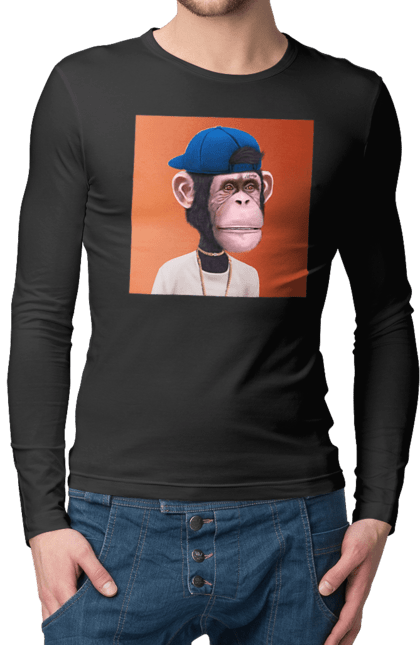 Чоловічій лонгслів з принтом "Мавпочка 6". Nft, персонаж, принти, ручне малювання, футболки. CustomPrint.market