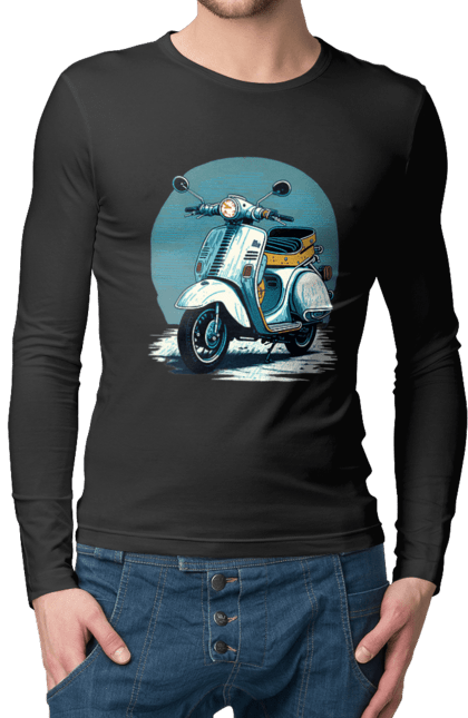 Чоловічий лонгслів з принтом "Мопед". Відпочинок, літо, мопед, скутер, швидкість. 2070702