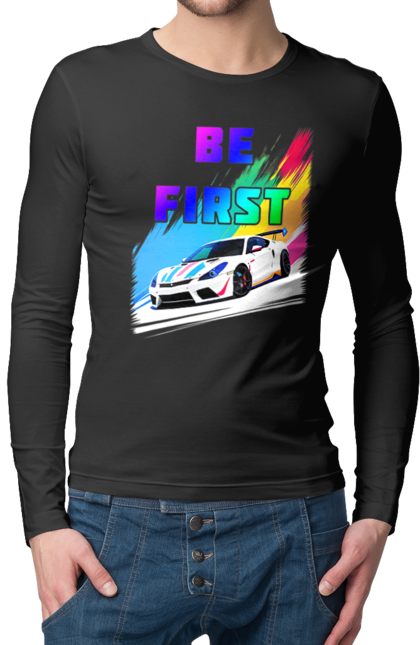 Чоловічий лонгслів з принтом "Гонка". Автомобільний, гонка, спортивна машина, спортивний автомобіль. 2070702