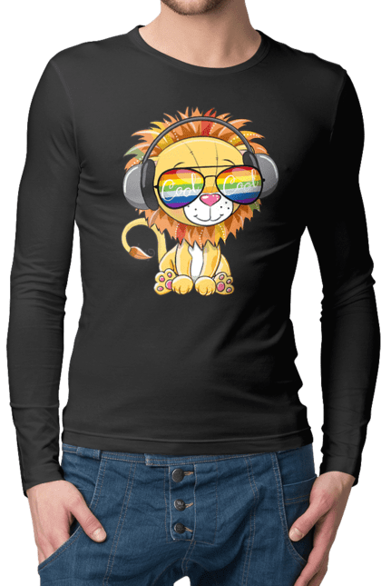 Чоловічий лонгслів з принтом "Левеня В Окулярах І Навушниках". Лев, левеня, навушники, окуляри. 2070702