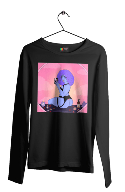 Чоловічий лонгслів з принтом "Фіолетова Дівчина Фото У Дзеркалі". Білизна, дзеркало, фото. 2070702